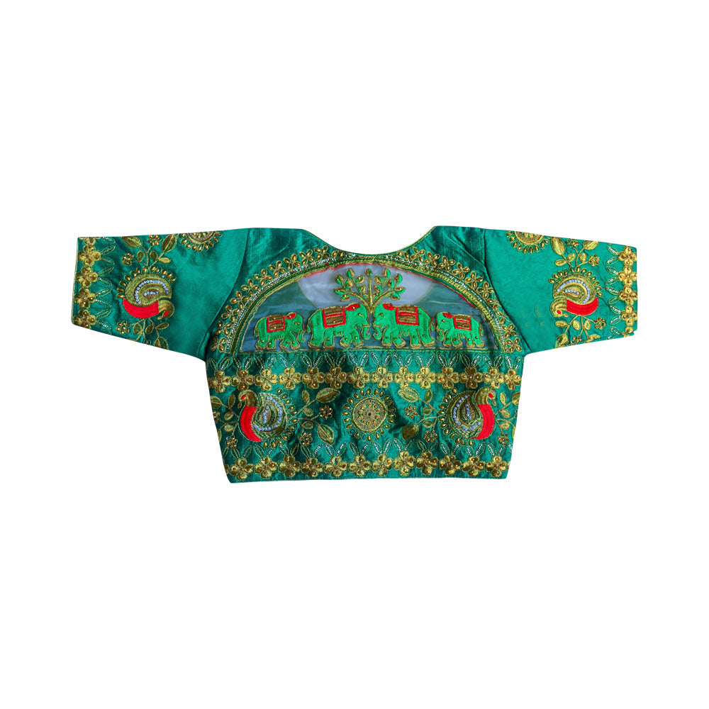Readymade Saree Blouse With Embroidery  - Green