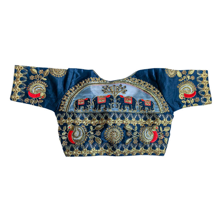 Readymade Saree Blouse With Embroidery  - Navy Blue