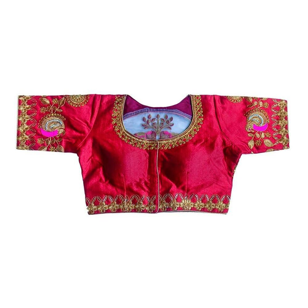 Readymade Saree Blouse With Embroidery  - Red