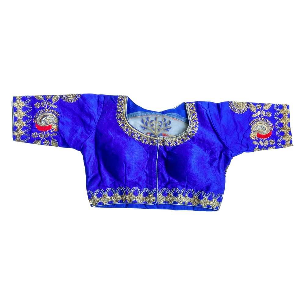 Readymade Saree Blouse With Embroidery  - Royal Blue