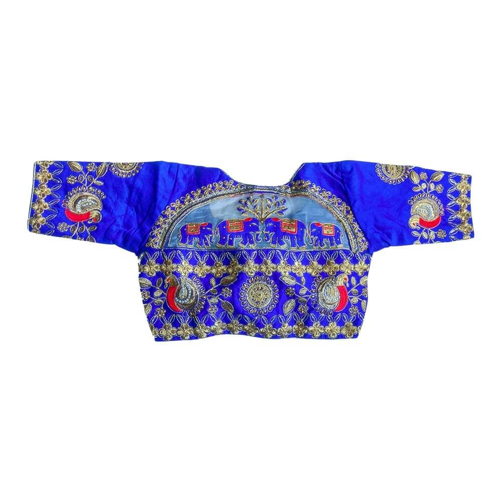 Readymade Saree Blouse With Embroidery  - Royal Blue