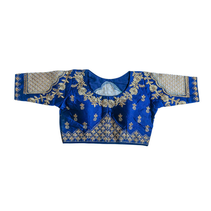 Readymade Saree Blouse with Scallop shaped Embroidery  -  Royal Blue