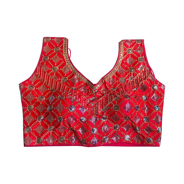 Sleeveless Readymade Saree Blouse - Red