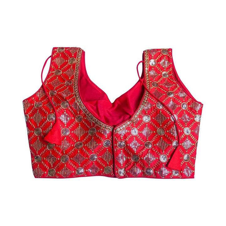 Sleeveless Readymade Saree Blouse - Red