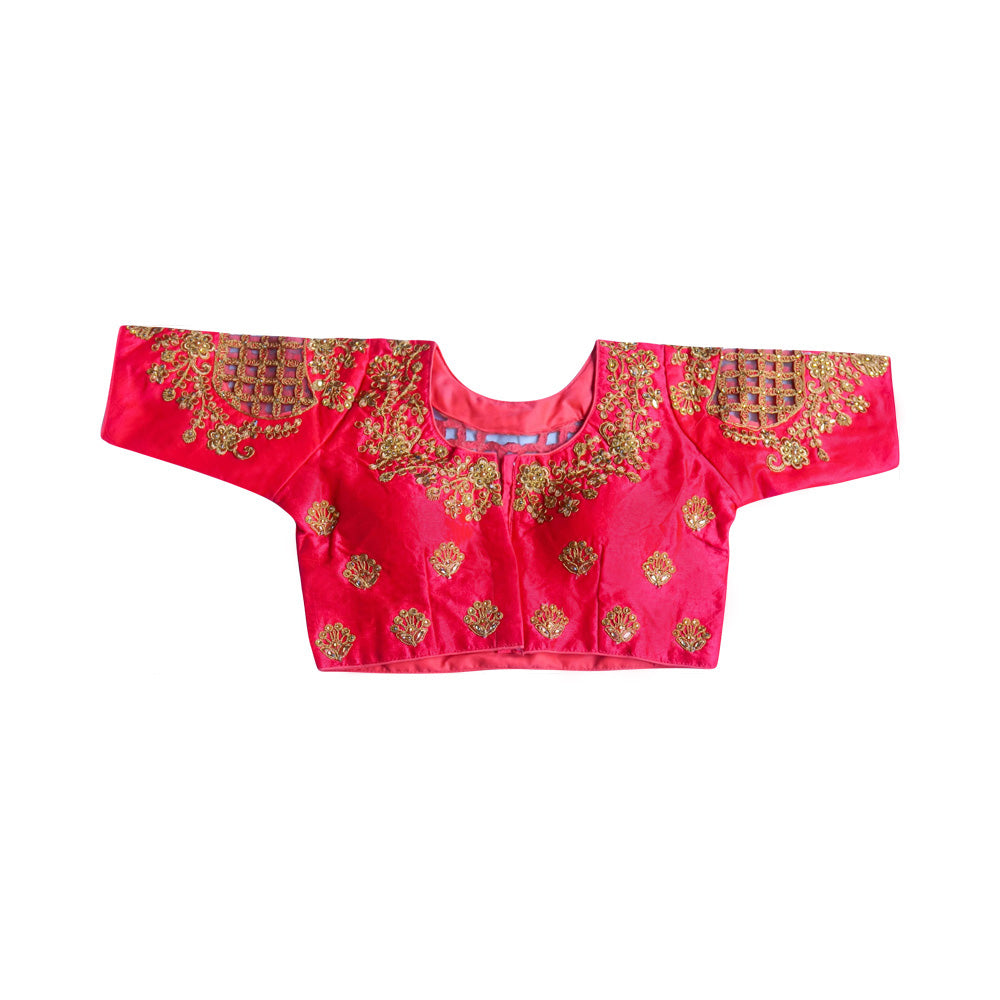 Readymade Saree Blouse with Elbow length Sleeves  - Carrot Pink