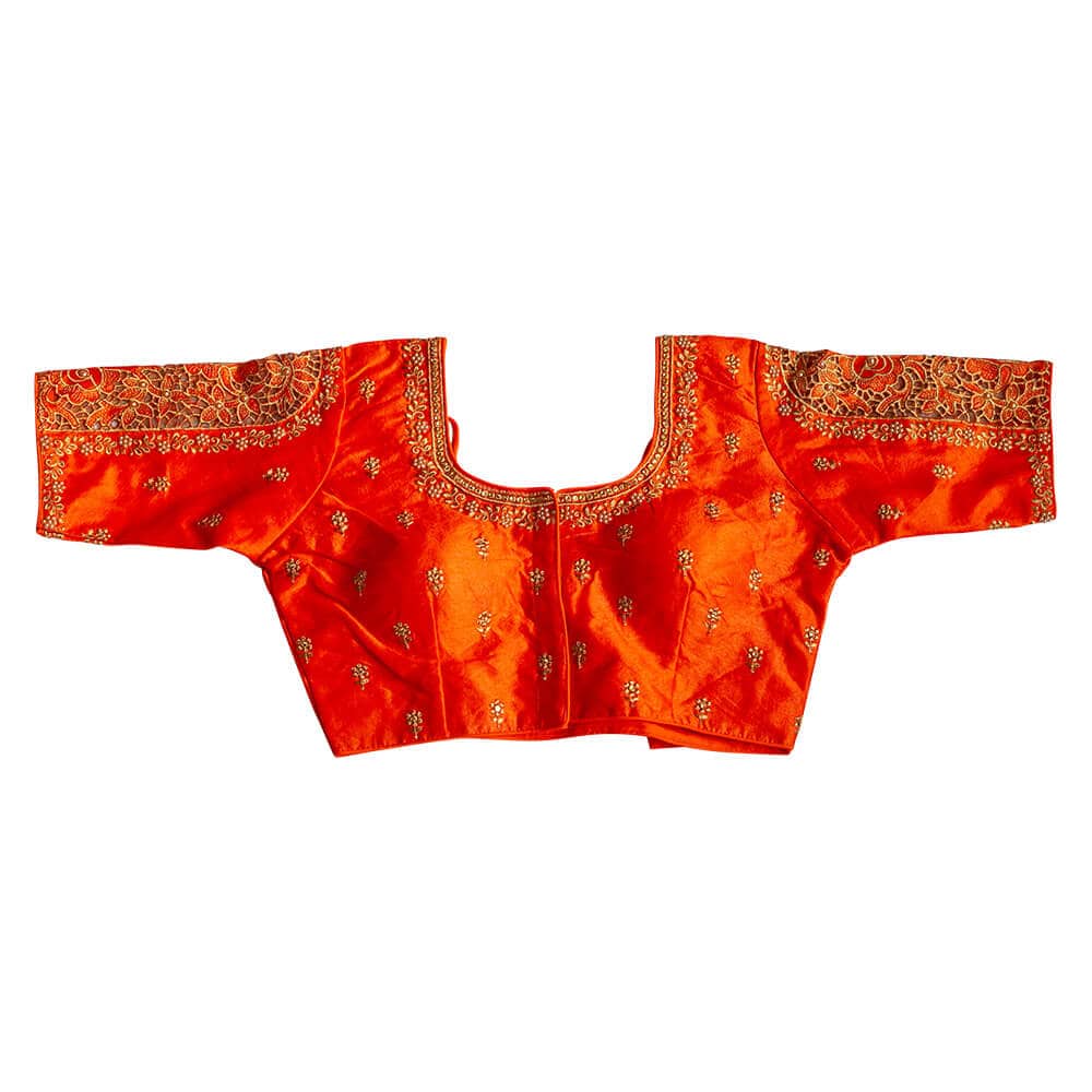 Bead work accented long sleeve saree Blouse - Orange