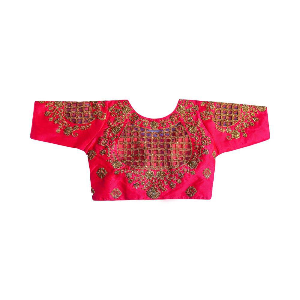 Readymade Saree Blouse with Elbow length Sleeves  - Carrot Pink