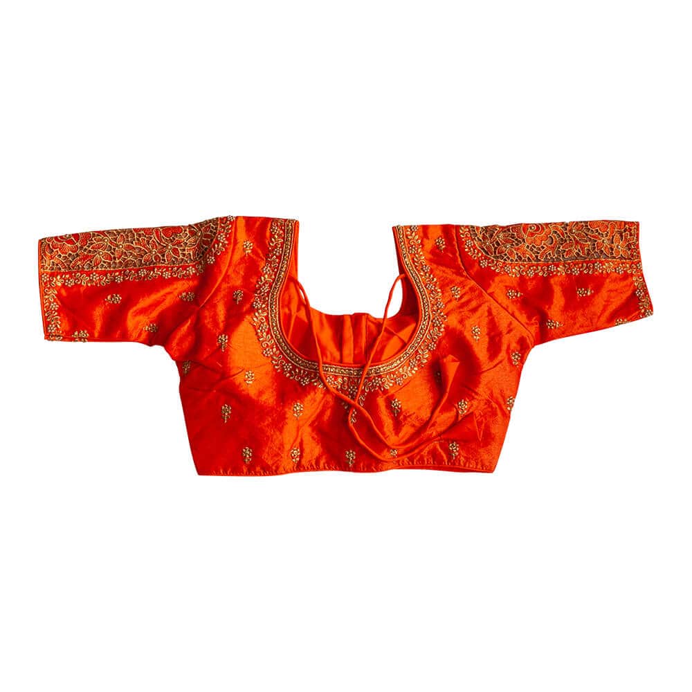 Bead work accented long sleeve saree Blouse - Orange