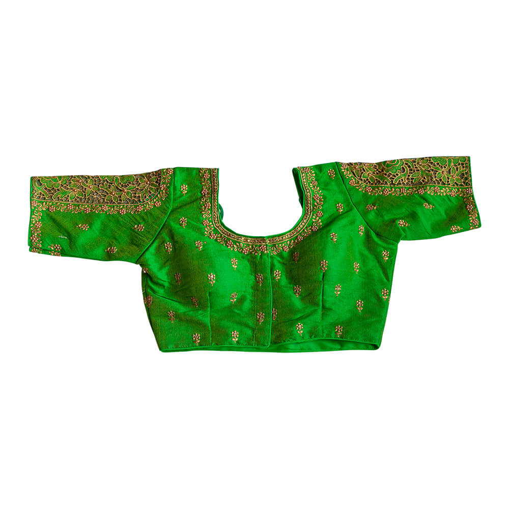 Bead work accented long sleeve saree Blouse - Green