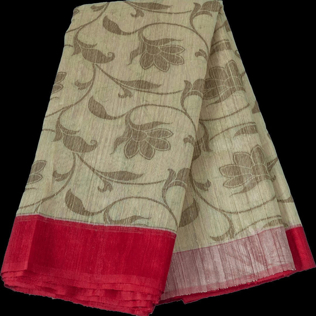 Beige and red handloom banarasi silk saree - Chiro's By Jigyasa