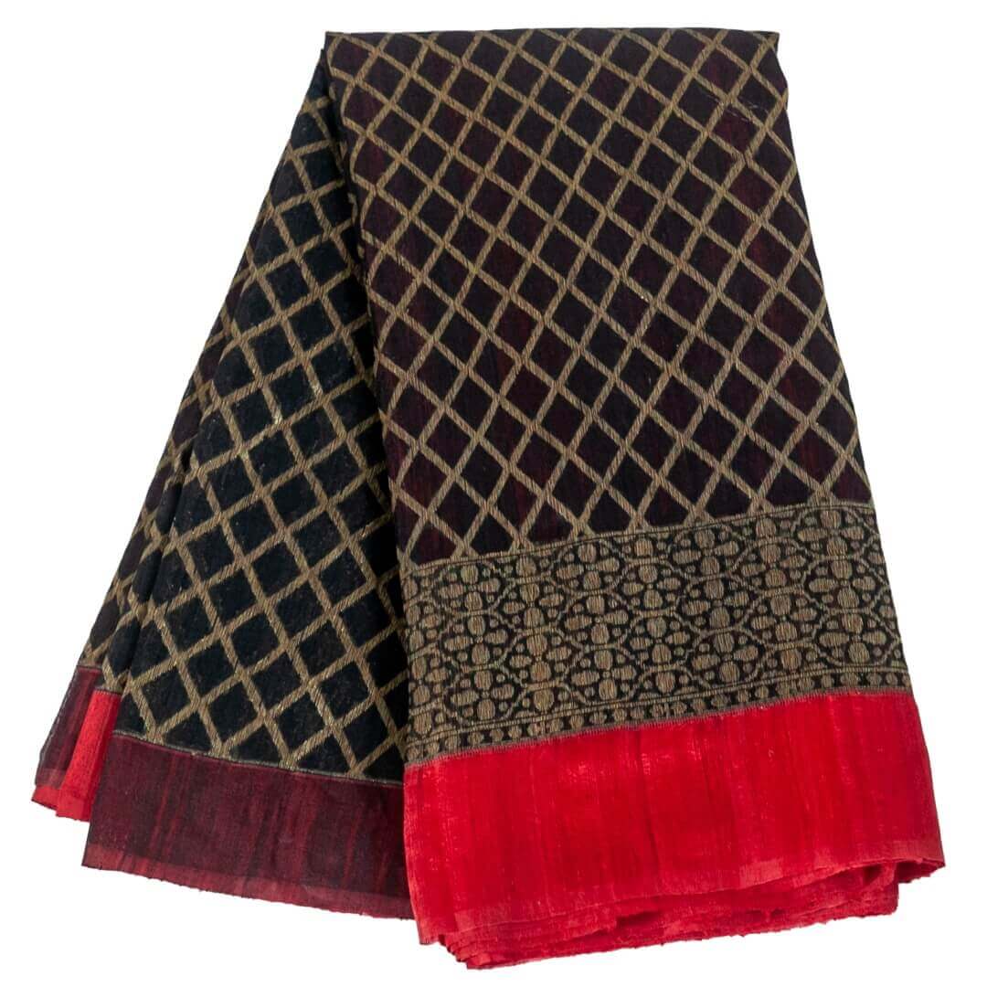 Red and Black Benaresi handloom silk saree - Chiro's By Jigyasa