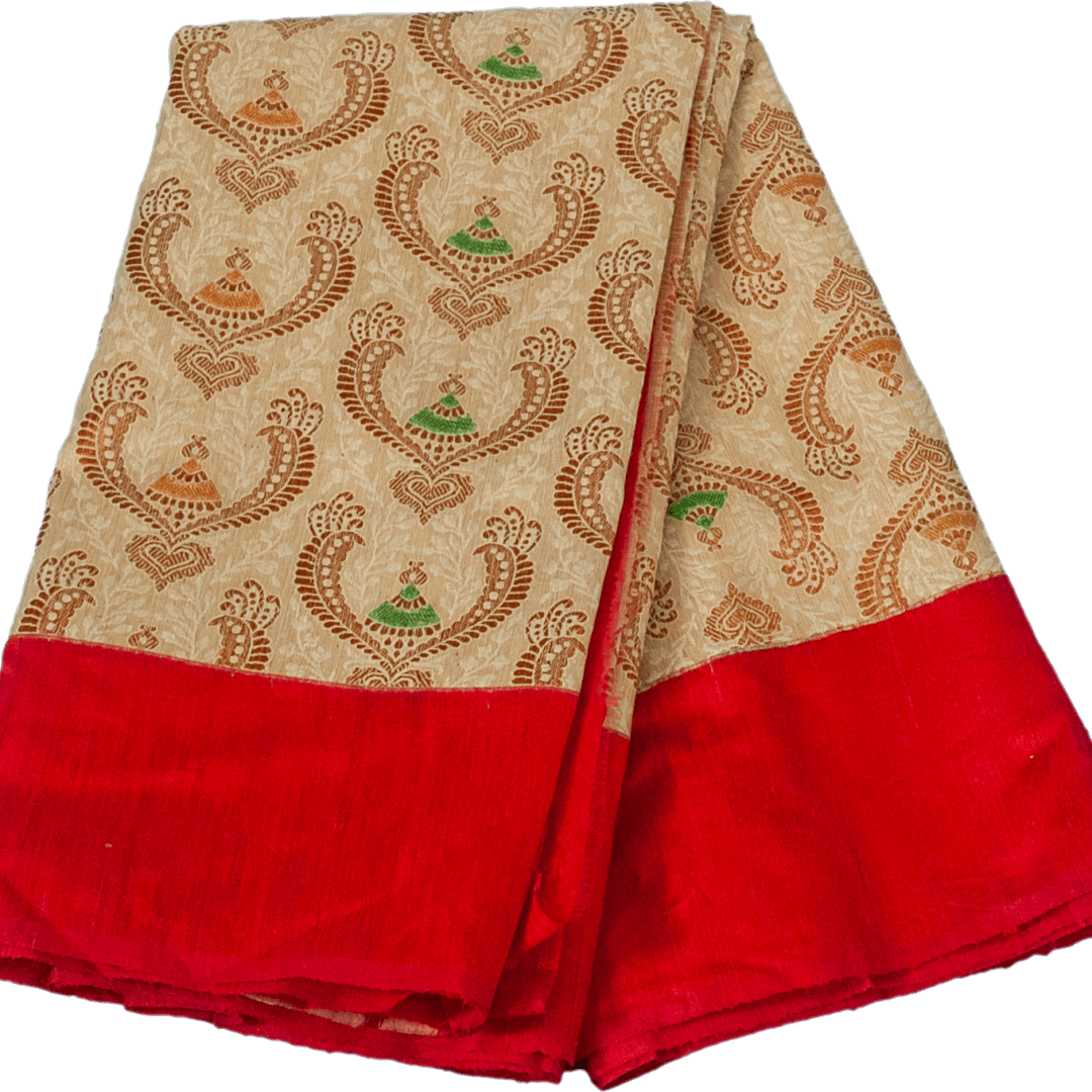 Heavy Biege and red handloom benarasi Katan silk saree - Chiro's By Jigyasa