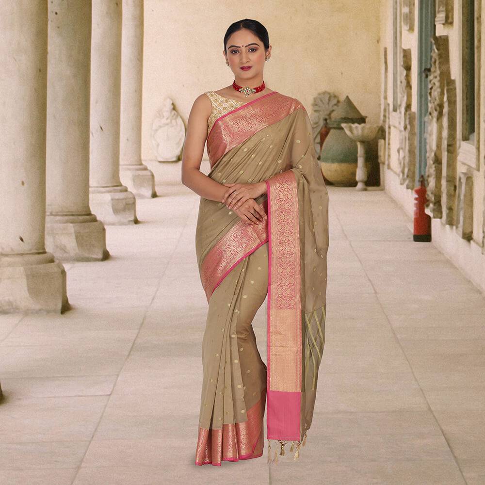 Katan Silk Banarasi Sari - Brown