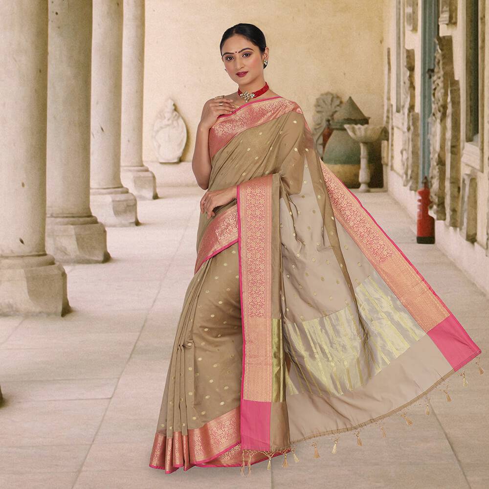 Katan Silk Banarasi Sari - Brown