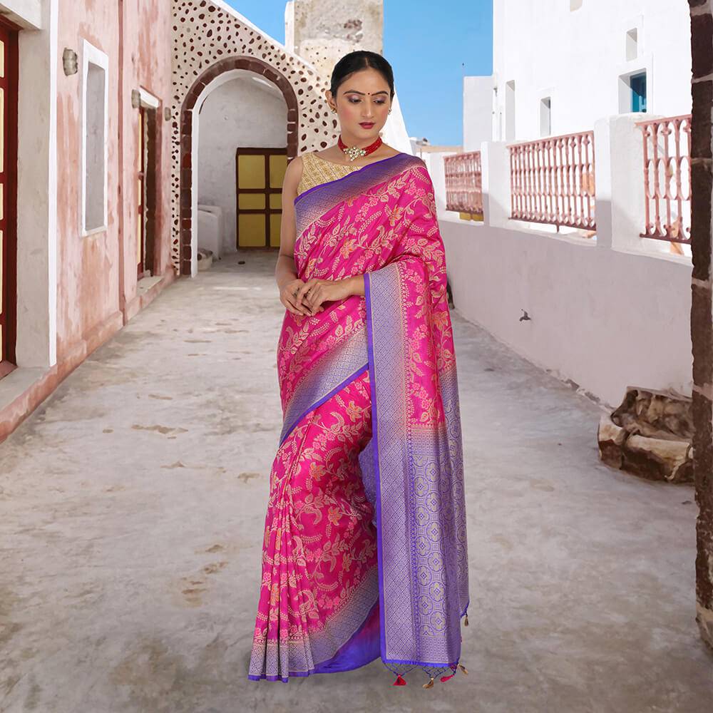 Banaras Tilfi Sari with Pattu Border - Pink