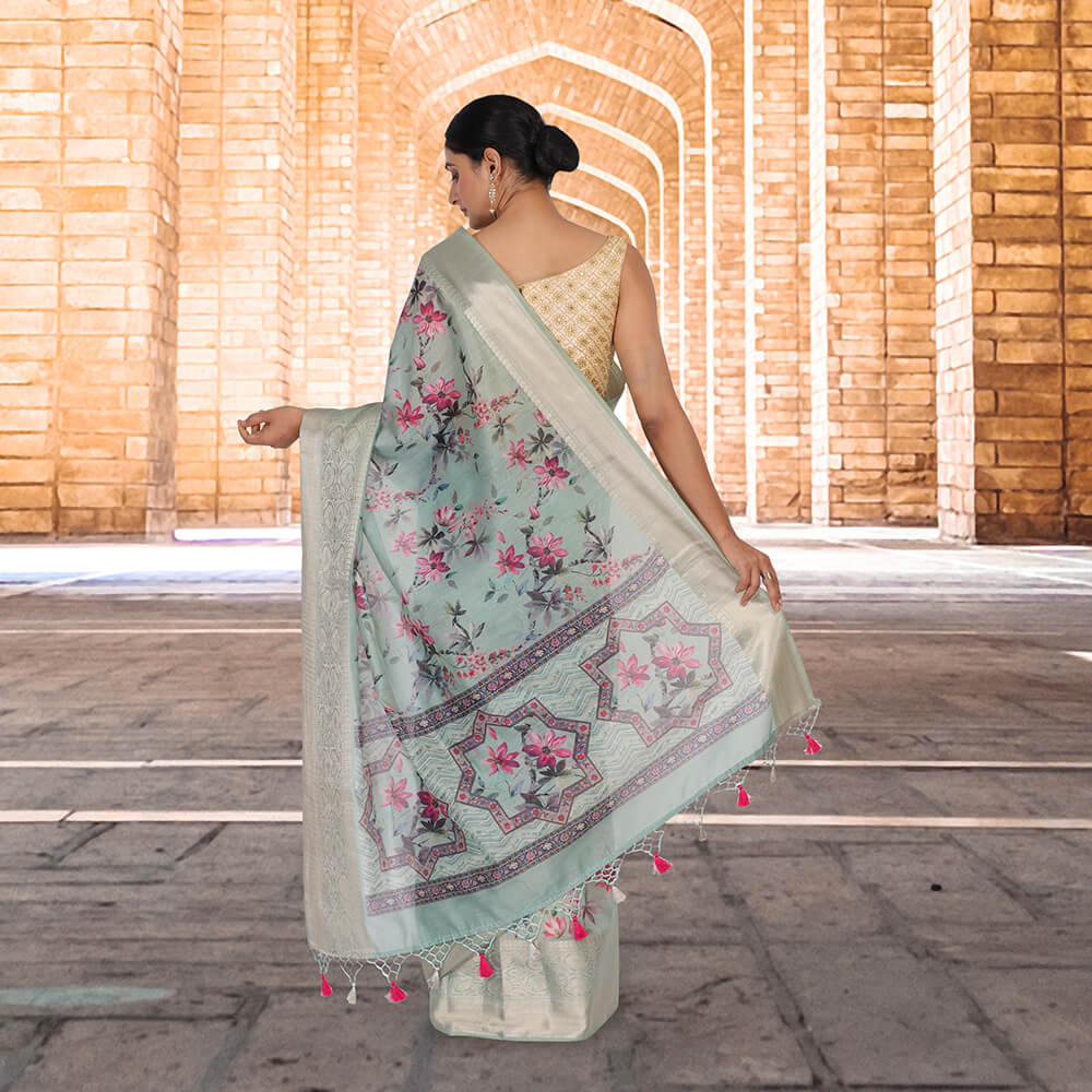Chanderi Silk Sari with digital print Media 1 of 4