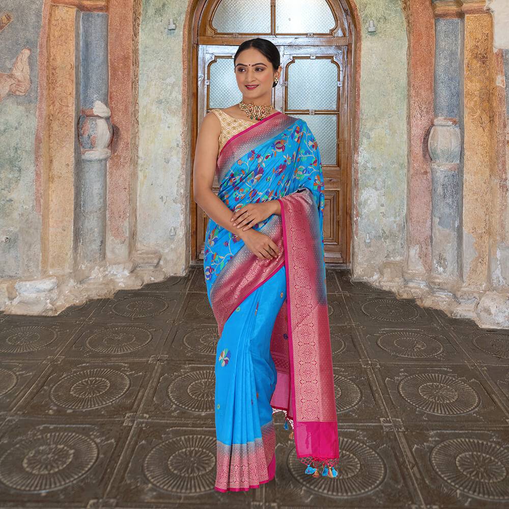 Brocade Silk Saree in blue