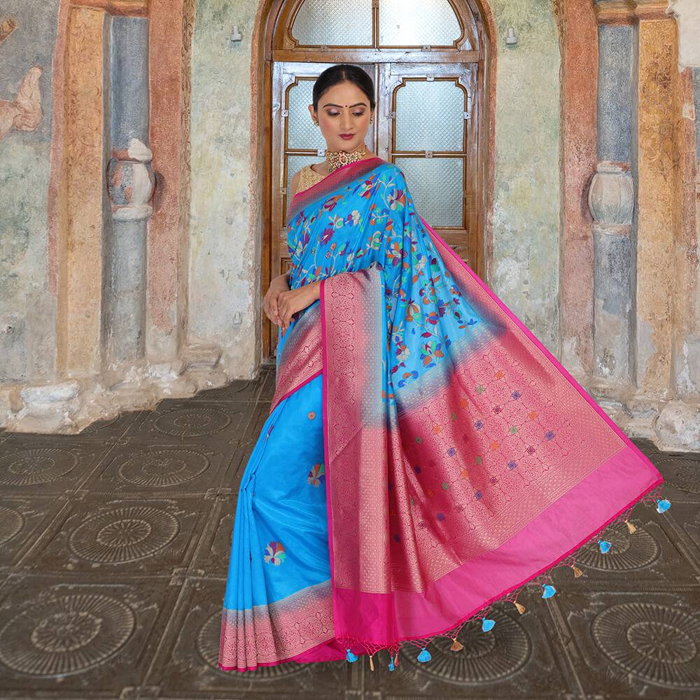 Brocade Silk Saree in blue