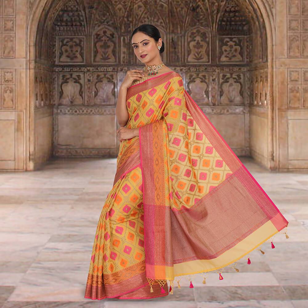 Soft Chanderi cotton silk saree with Zari weave