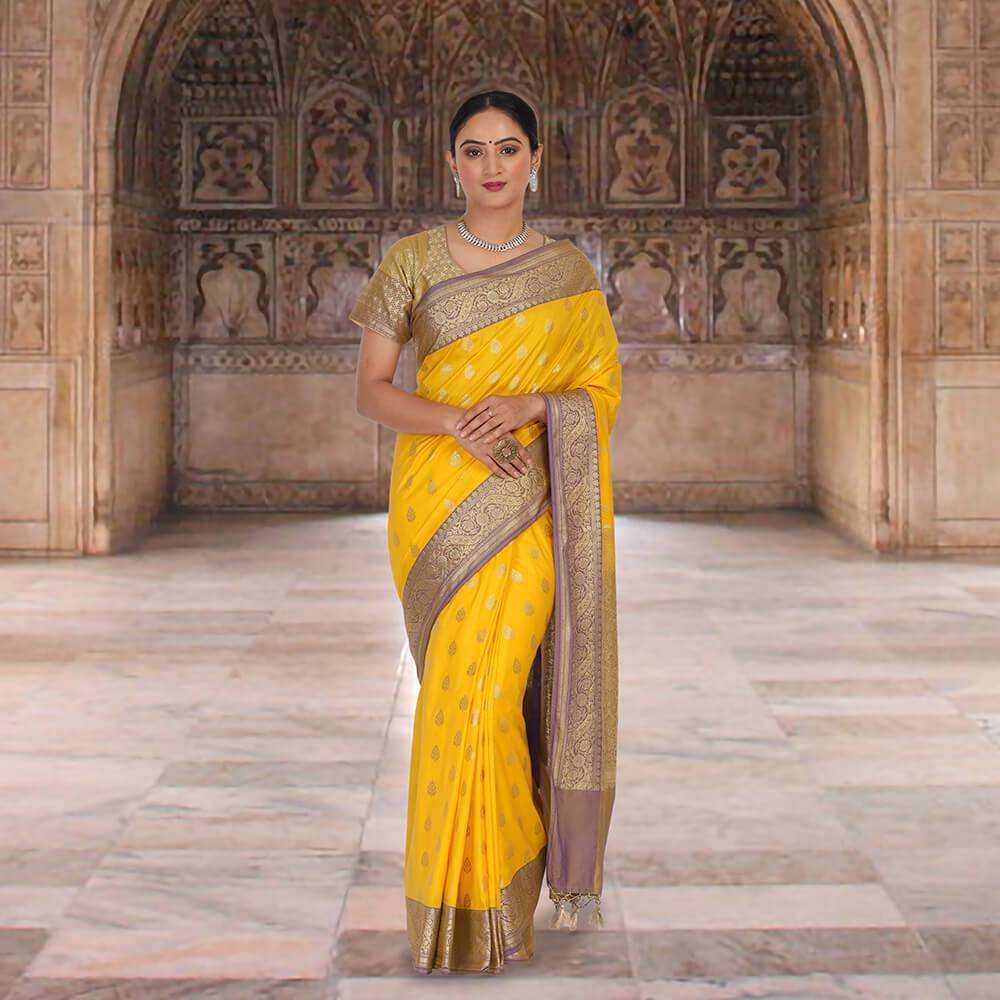 Banarasi katan silk sari - Yellow