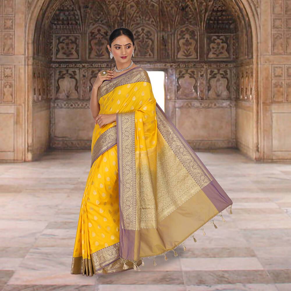 Banarasi katan silk sari - Yellow