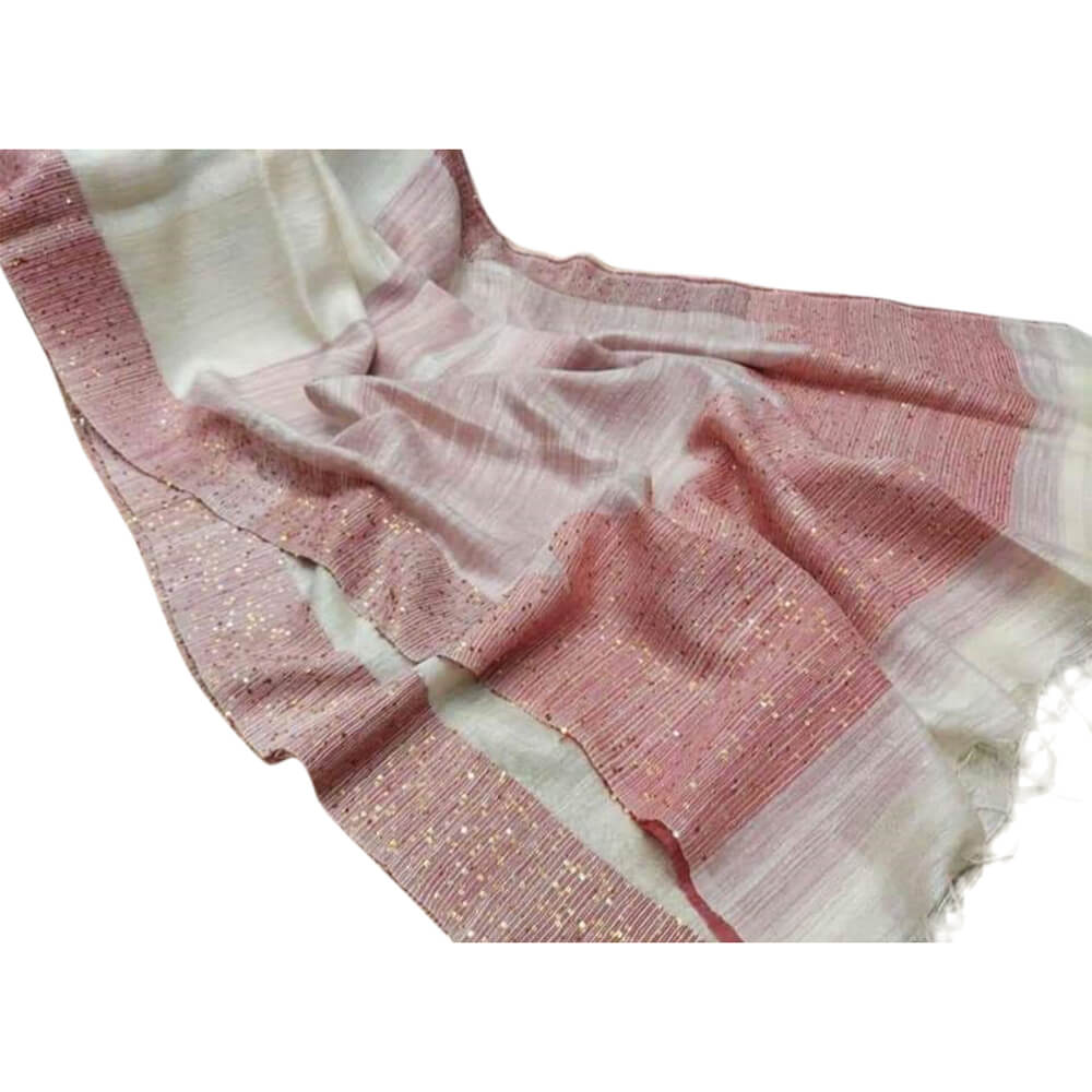 Handloom Cotton Silk Saree with Sequin Work - Biege