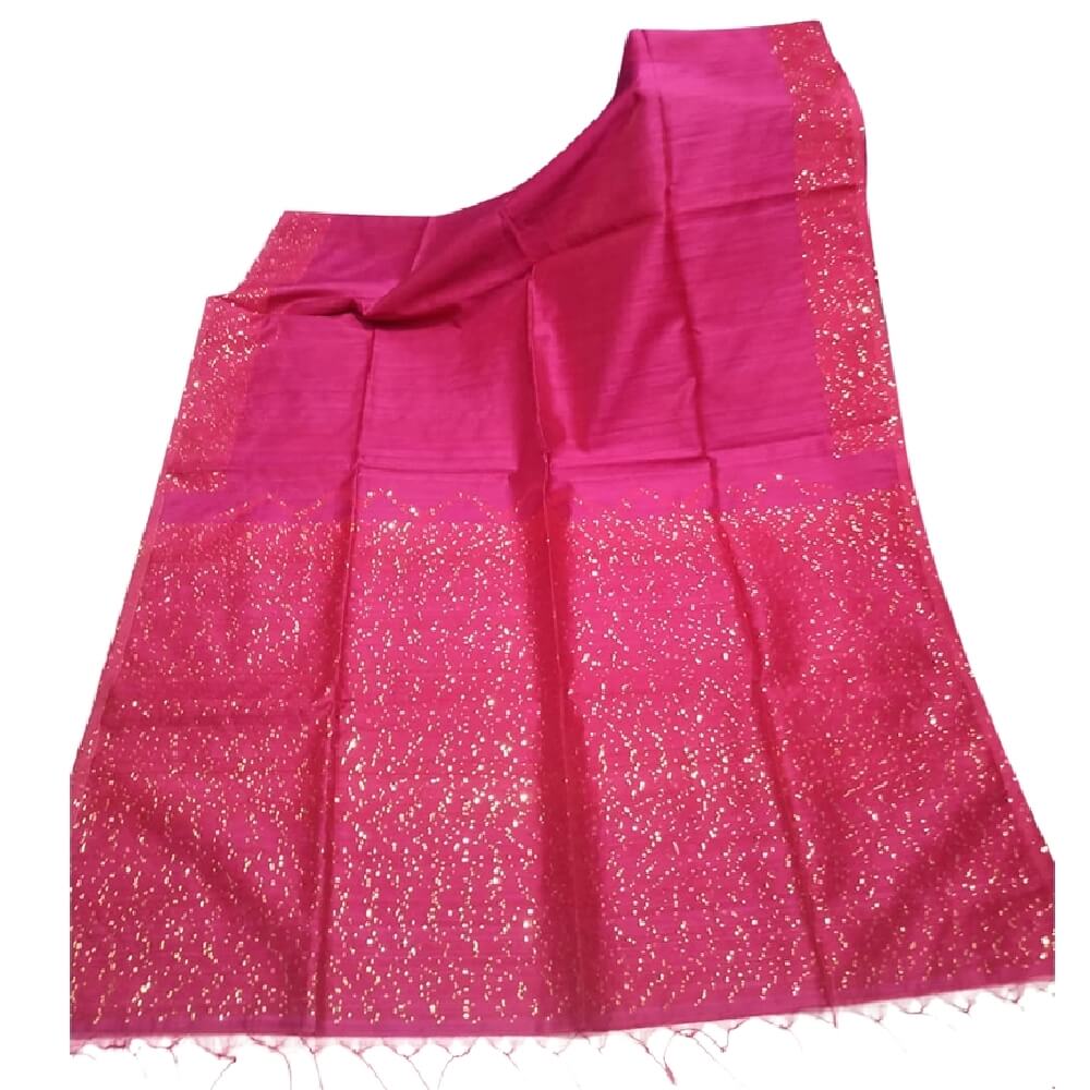 Handloom Cotton Silk Saree with Sequin Work - Pink