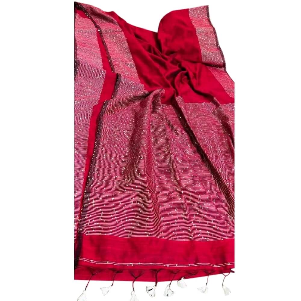 Handloom Cotton Silk Saree with Sequin Work - Red