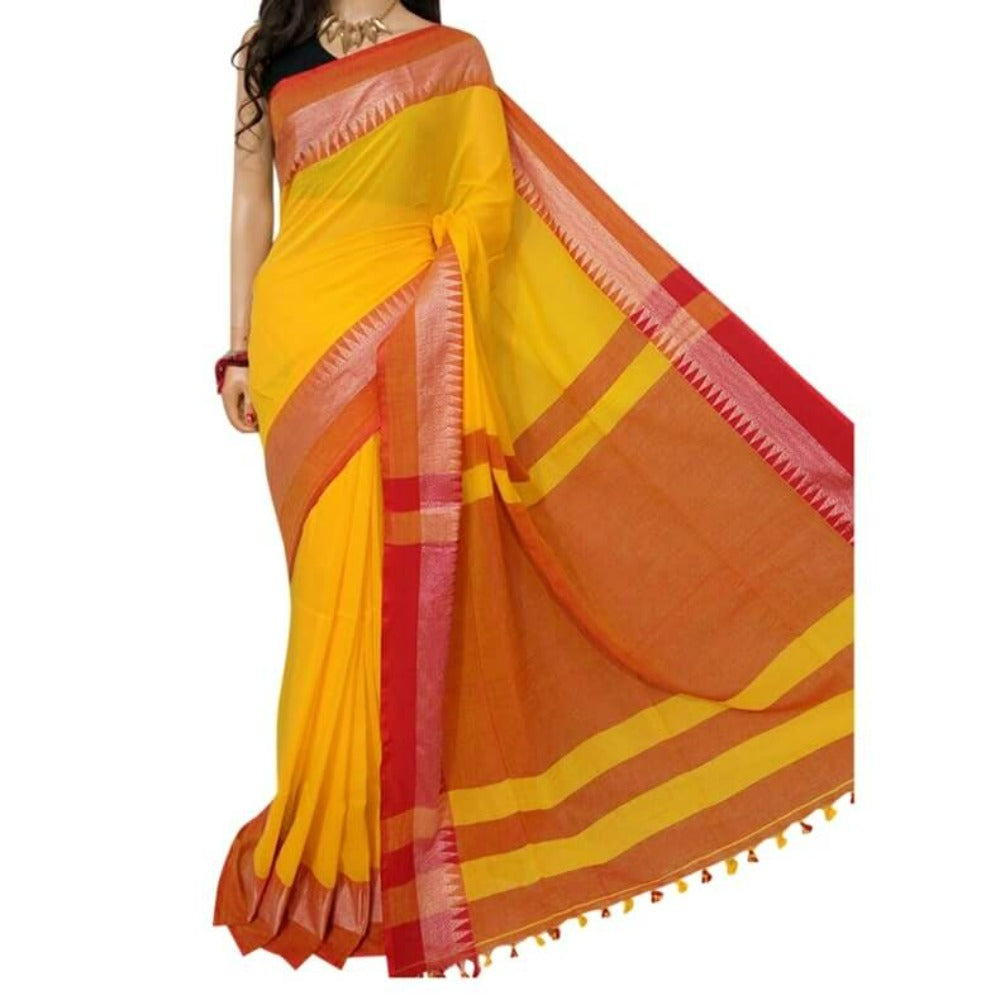 Handloom Cotton Saree with Jari border- Yellow