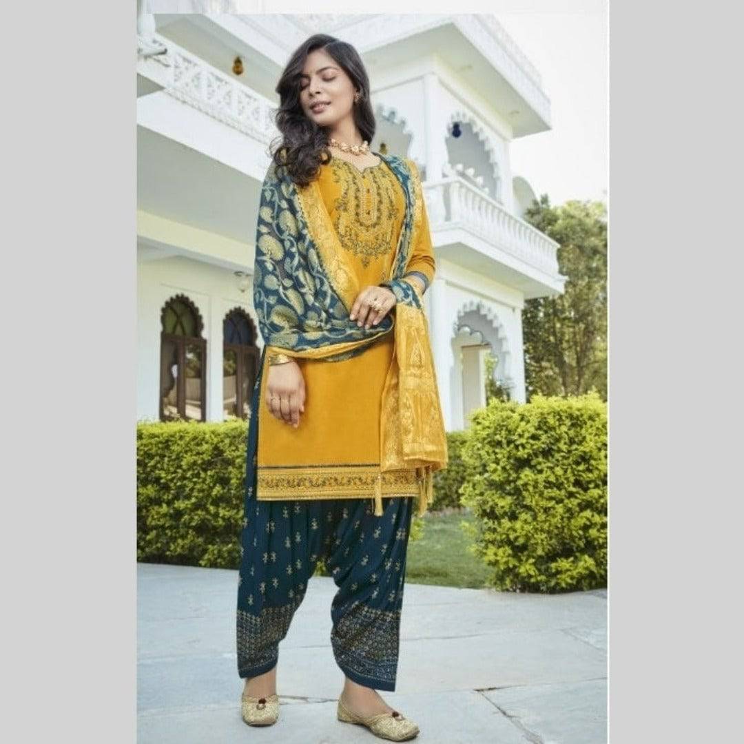 Yellow Patiala Suit with benarasi Dupatta