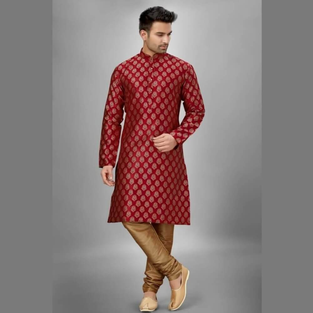 Red Kurta Gold Pyjama Set