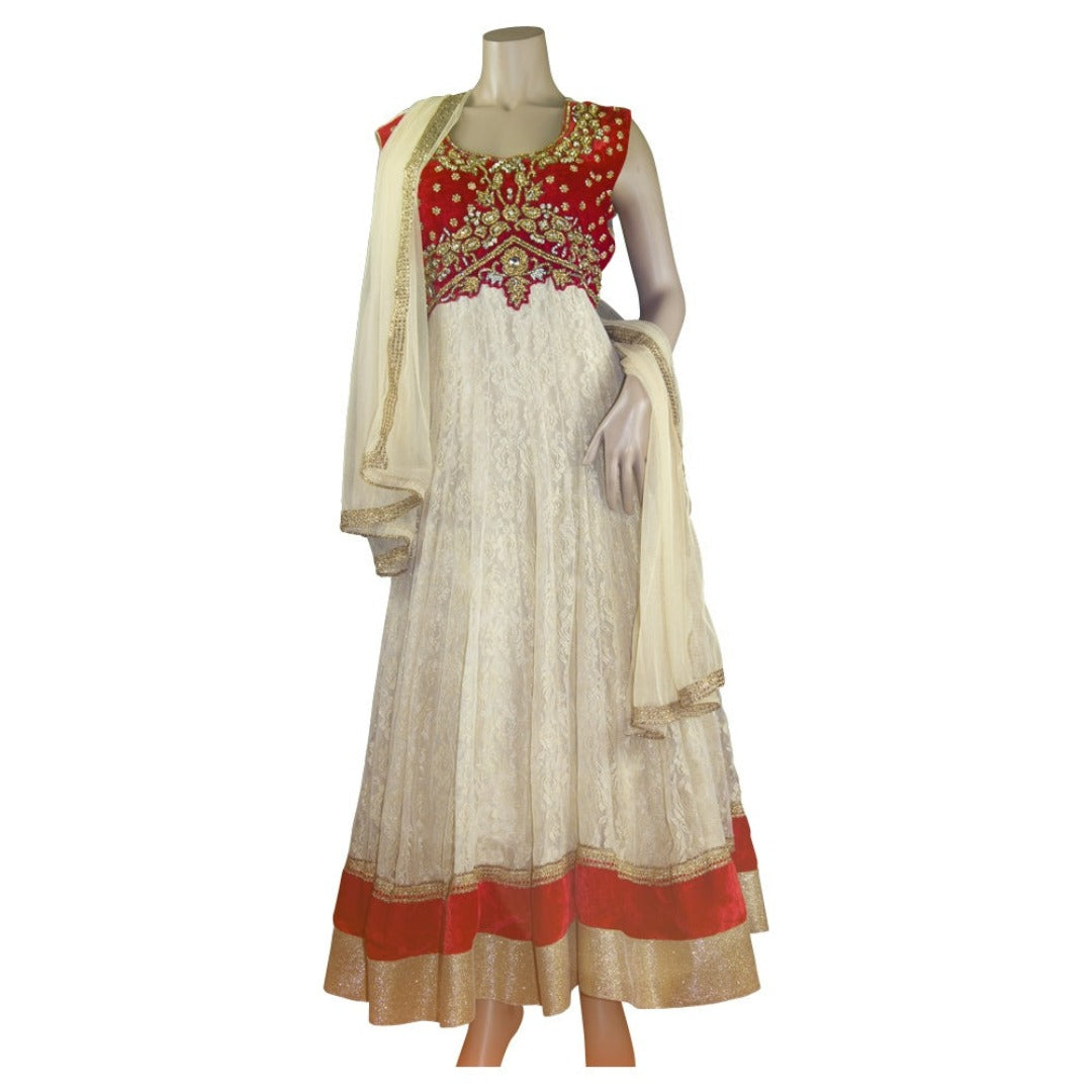 Red and biege gold work anarkali - Chiro's By Jigyasa