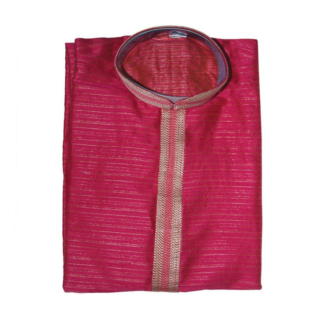 Men's Kurta with Gold Round Neck - Red