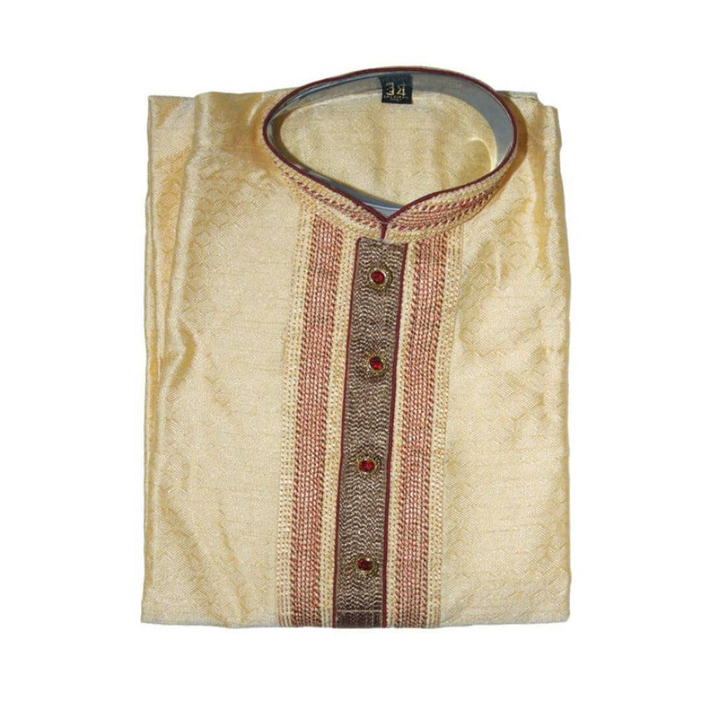 Mens Biege silk Kurta with a round neck - Chiro's By Jigyasa