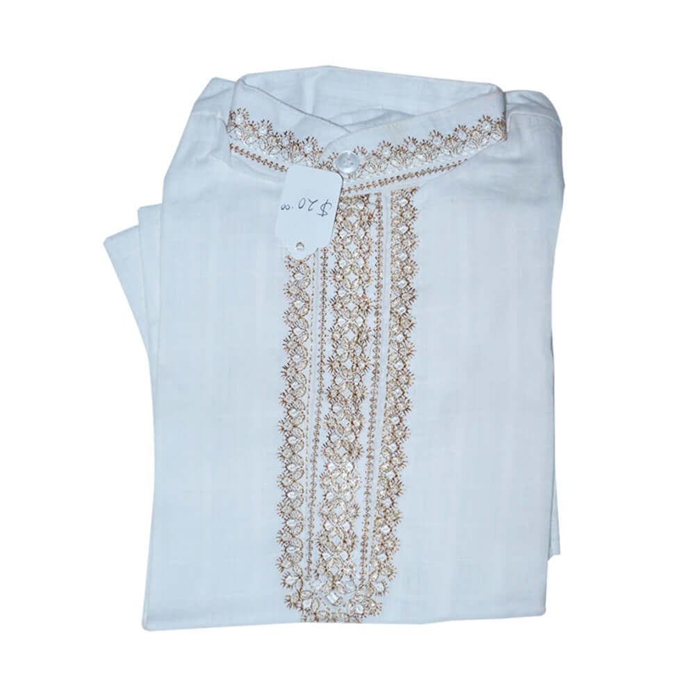 White  Embroidered Cotton  Kurta