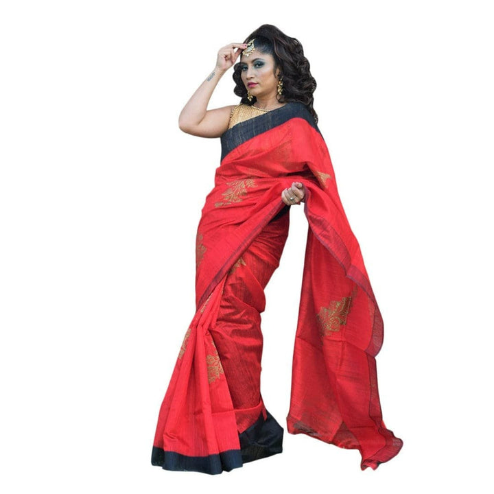 Red and Black handloom benarasi silk saree - Chiro's By Jigyasa