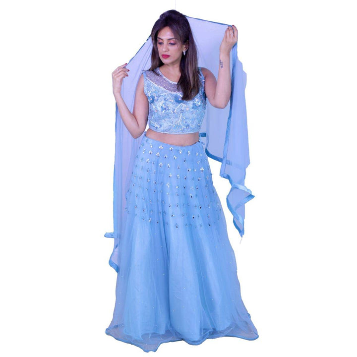 Mirror Work Baby Blue Lehenga