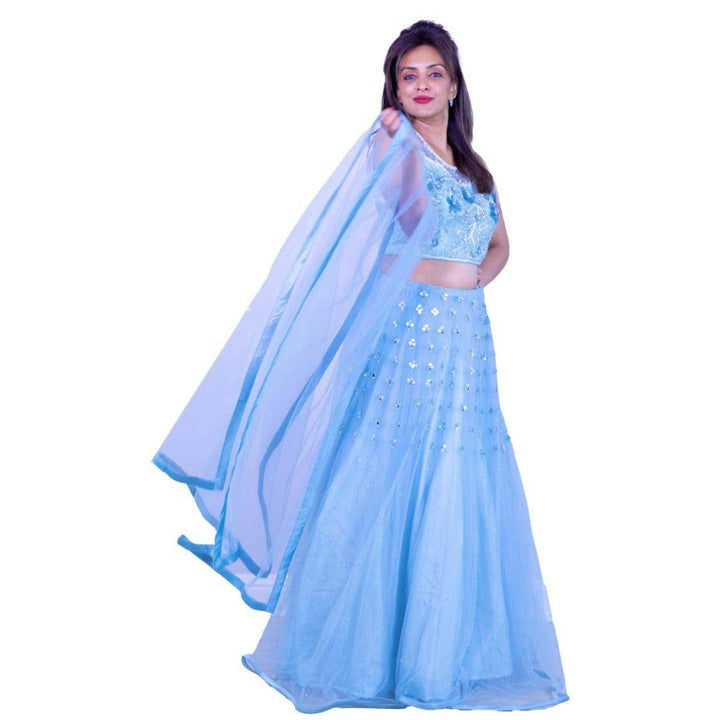 Mirror Work Baby Blue Lehenga