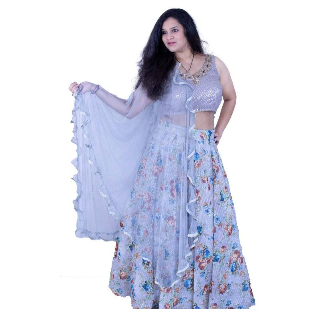 Printed Georgette Lehenga set - Gray