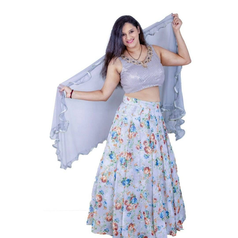 Printed Georgette Lehenga set - Gray