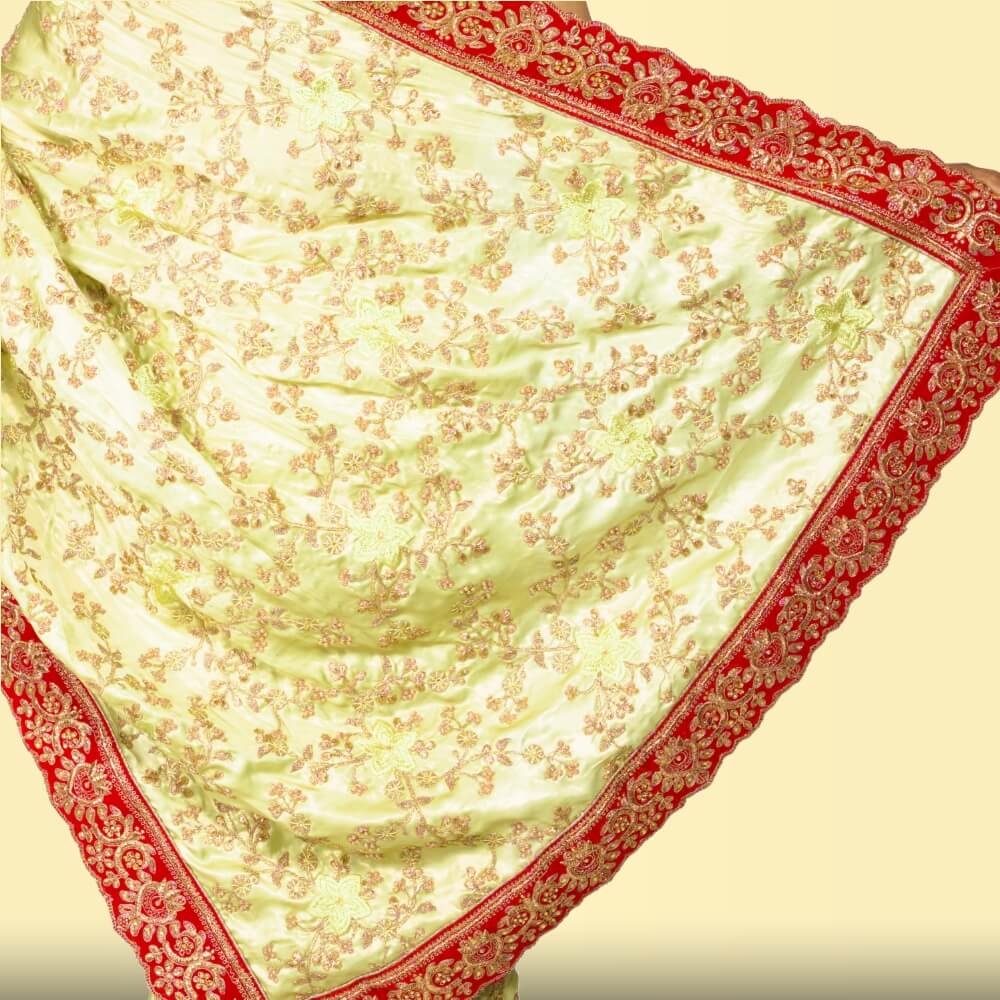 Pure satin embroidered saree