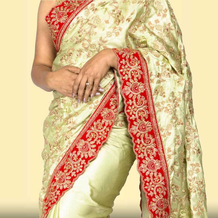 Pure satin embroidered saree