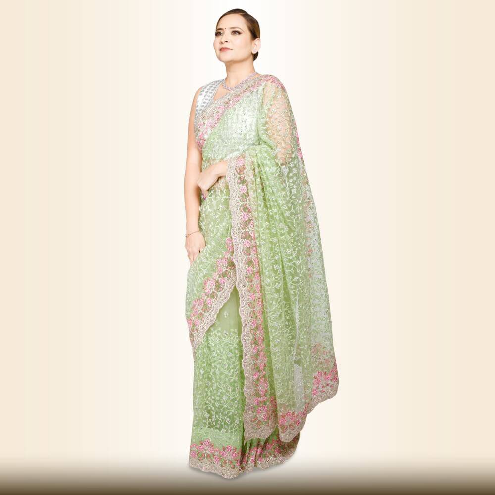 Pure Net Indian Saree - Green