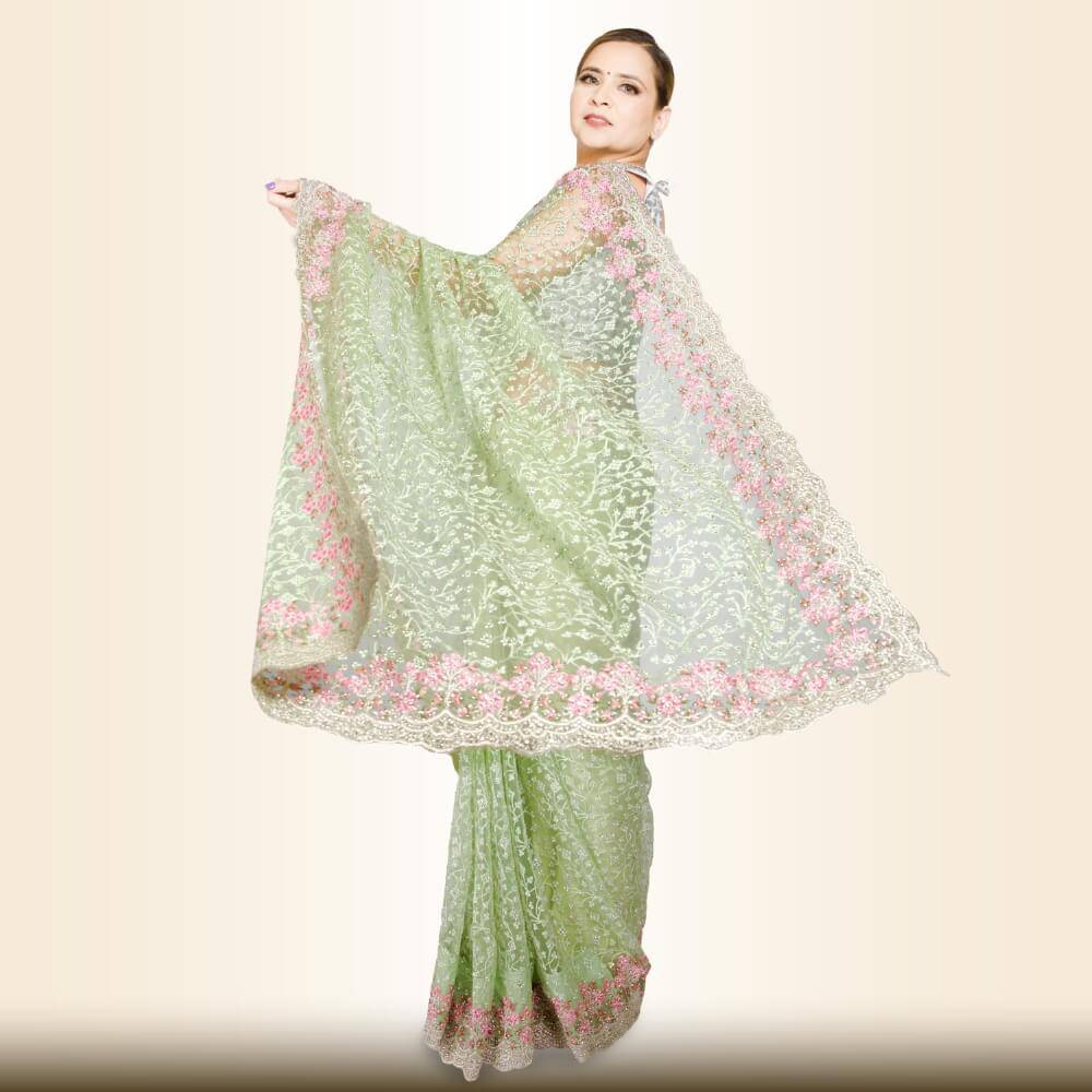 Pure Net Indian Saree - Green