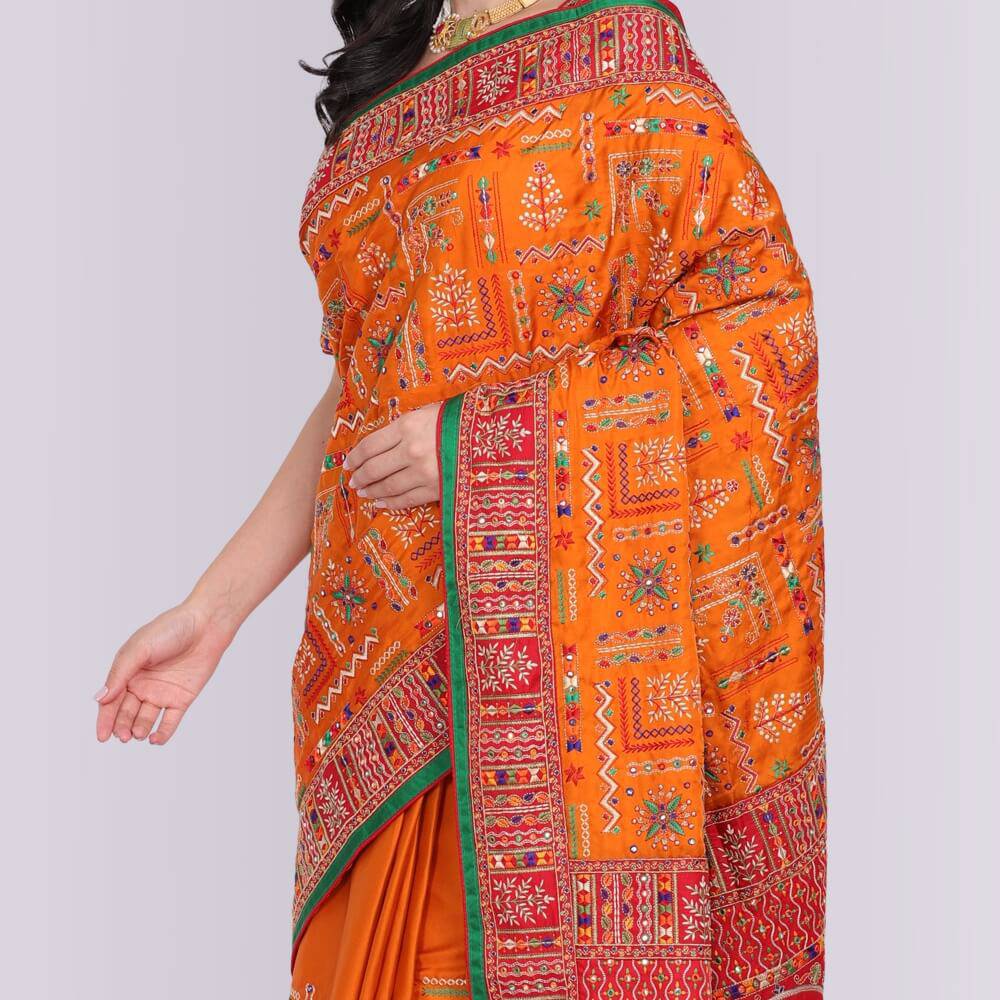 Transitional  Gharchola in Orange and Red