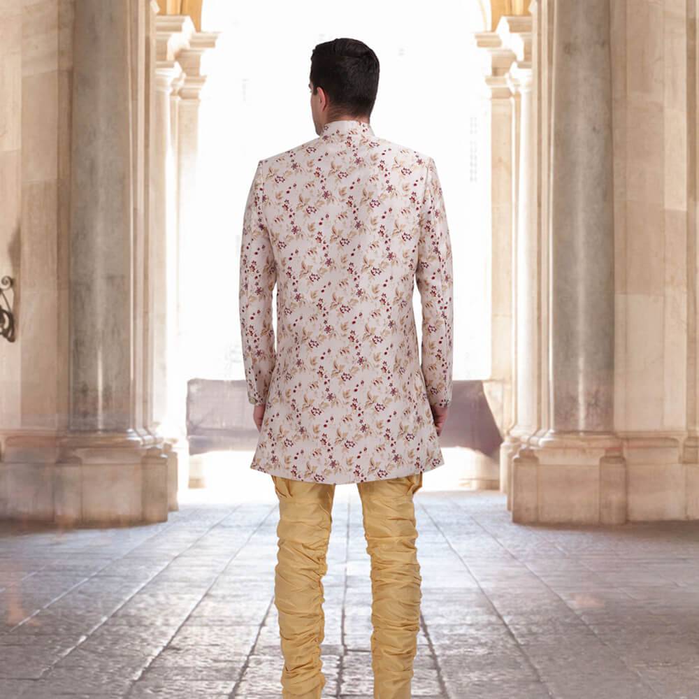 Unique Indo Western Sherwani in printed  Silk