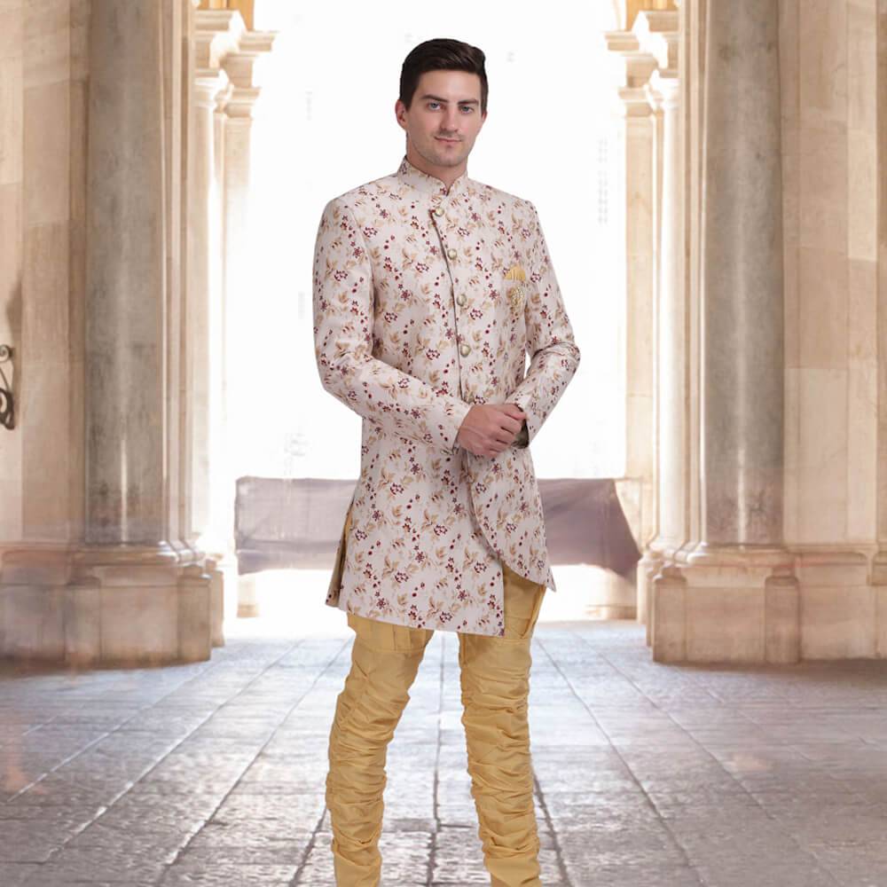 Unique Indo Western Sherwani in printed  Silk