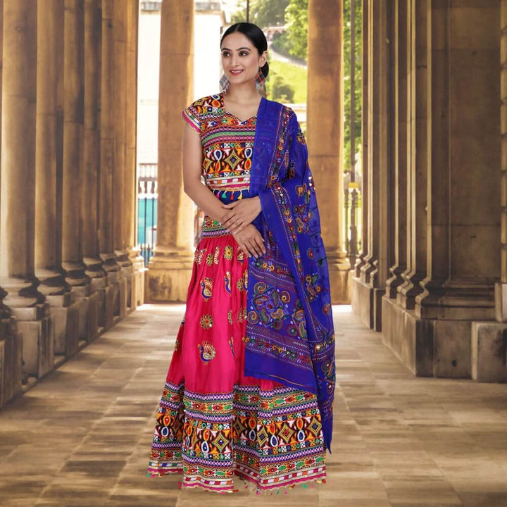 Pink And Blue Traditional Chania Choli 