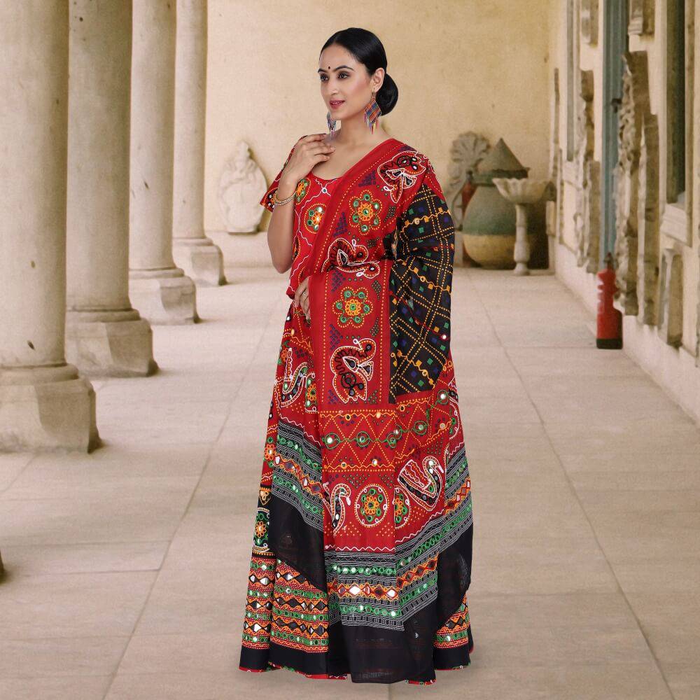 Bandhani Print Chania Choli in Red