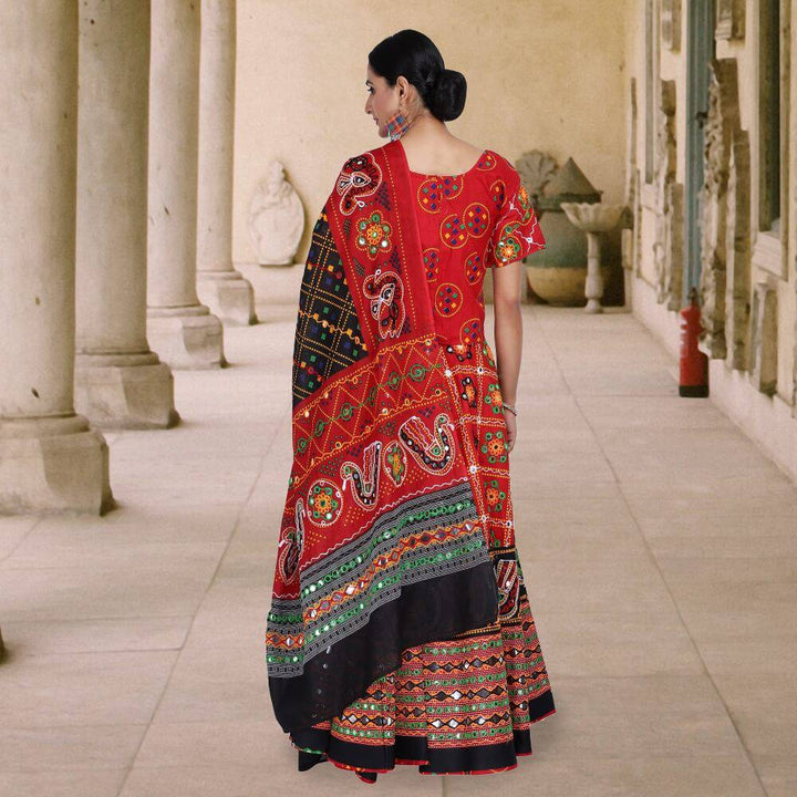 Bandhani Print Chania Choli in Red